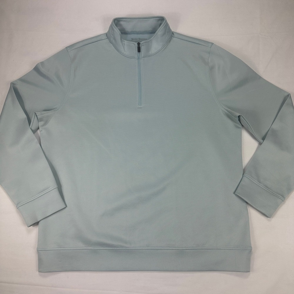 Hickey Freeman New York Men's Light‎ Blue Striped Quarter Zip Pullover L